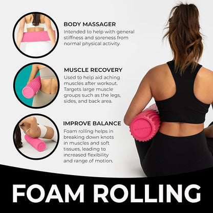 Oceanfoam Tidal Roller - Hot Pink - Muscle Massage Foam Roller for Back Pain & Stretching - Firm