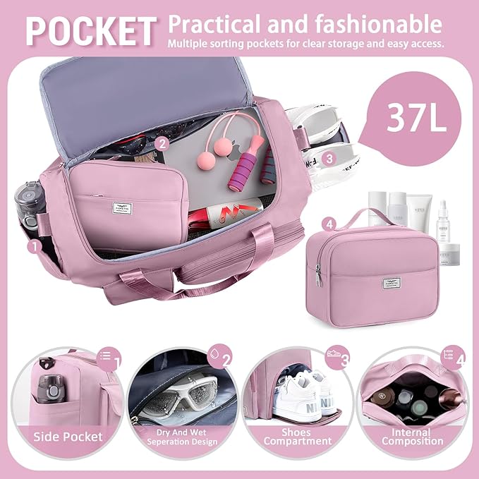 FIORETTO Women's Gym Duffle Bag with Shoes Compartment, 37L Capacity, Ideal for Travel, Gym