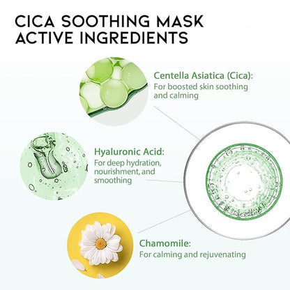 Cica Calming Mask for Face Sensitive Irritated Skin, Soothing, Moisturizing, Korean Anti Aging Face