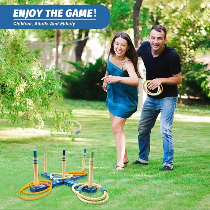 Wooden Ring Toss Game Set, Backyard Beach Camping Game with Toss Rings & Portable Carrying Bag