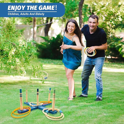 Wooden Ring Toss Game Set, Backyard Beach Camping Game with Toss Rings & Portable Carrying Bag