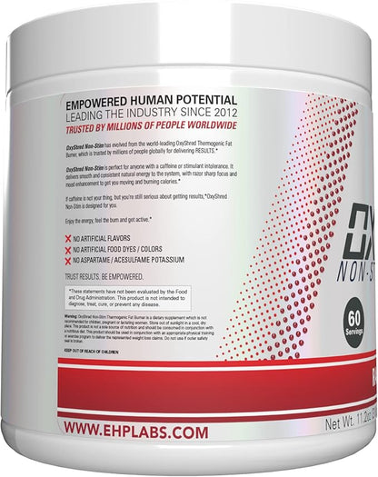 EHP Labs OxyShred Non Stimulant Pre Workout Powder - Stim Free, Caffeine Free Preworkout for Men &