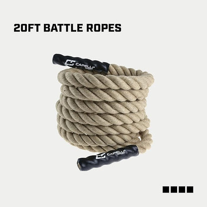 Capelli Sport Battling Ropes, Workout Battle Ropes for Strength Training and Cardio, Brown, 20 ft