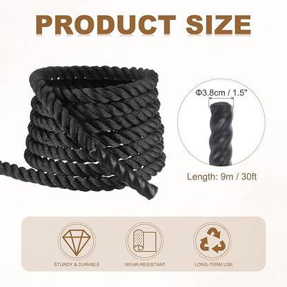 MECCANIXITY Battle Rope 30ft x 1.5 Inch Polyester Workout Rope Heavy Fitness Exercise Rope for