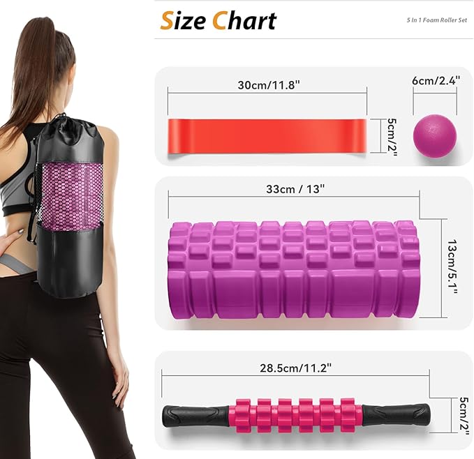 5 in 1 Foam Roller Set for Deep Tissue Muscle Massage, High Density Fitness Exercise Foam Roller