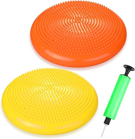 2 Pcs Wiggle Seat Inflated Wobble Cushion Flexible Balance Disc with Air Pump for Core Stability
