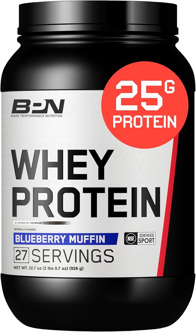 BARE PERFORMANCE NUTRITION, BPN Whey Protein + Casein Protein Powder Blend, Blueberry Muffin, 25g