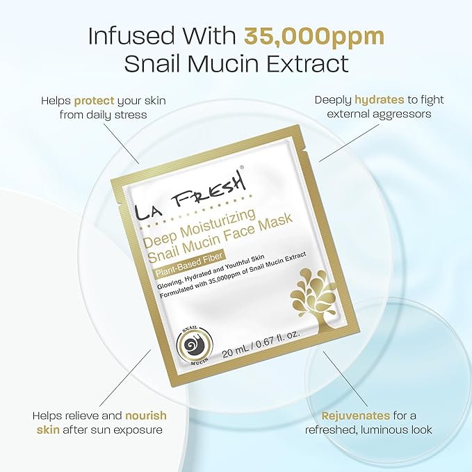 La Fresh Deep Moisturizing Snail Mucin Sheet Mask, Glow, and Hydration Face Mask with Snail Mucin
