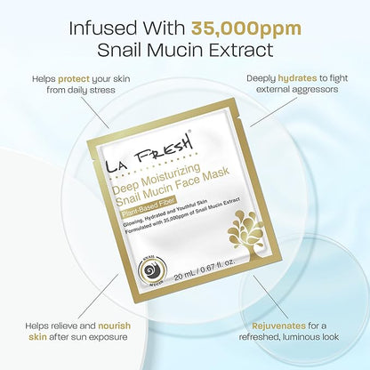 La Fresh Deep Moisturizing Snail Mucin Sheet Mask, Glow, and Hydration Face Mask with Snail Mucin
