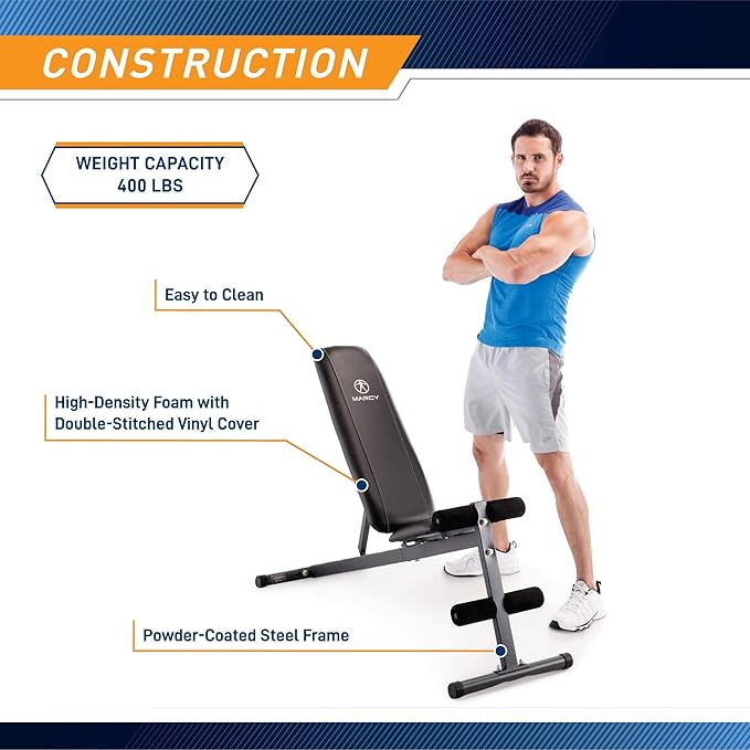 Marcy Exercise Utility Bench for Upright, Incline, Decline, and Flat Exercise SB-261W , Black