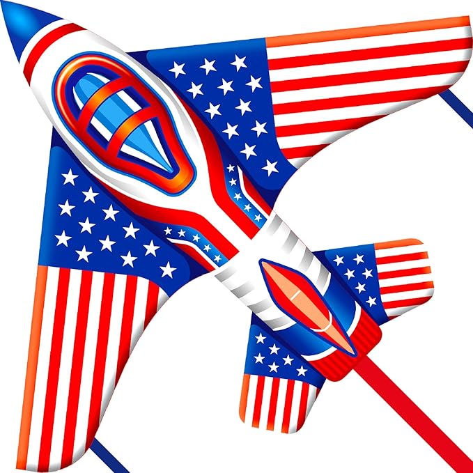 Flag Airplane Kite Easy to Fly Kids Kites for Ages 3-5, Huge Size Durable Beach Kite for Family