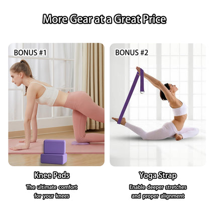 SAMTKA 2 Yoga Blocks Supportive Accessories including 2 Knee Pads, 2 With Strap To Put Less Weight