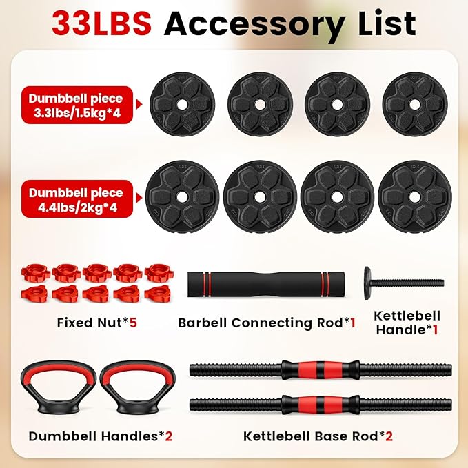 Adjustable Dumbbell Set, 20/33/45/70/90lbs Free Weight Set with Connector, 4 in1 Dumbbells Set Used