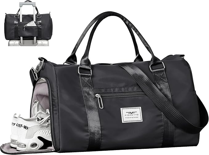 FIORETTO Womens Gym Tote Duffle Bag with Wet Pocket & Shoe Compartment, Sports Duffel Overnight