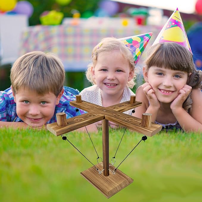 Hook Toss Game, Ring Toss Game, Handmade Wooden Ladder, Throwing Hook and Ring Battle Game for
