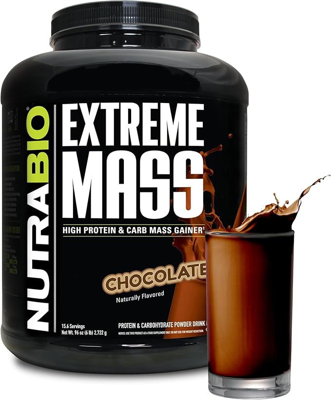 NutraBio Extreme Mass Gainer Protein Powder, 53G Protein, Clean Weight Gainer, Increase Muscle
