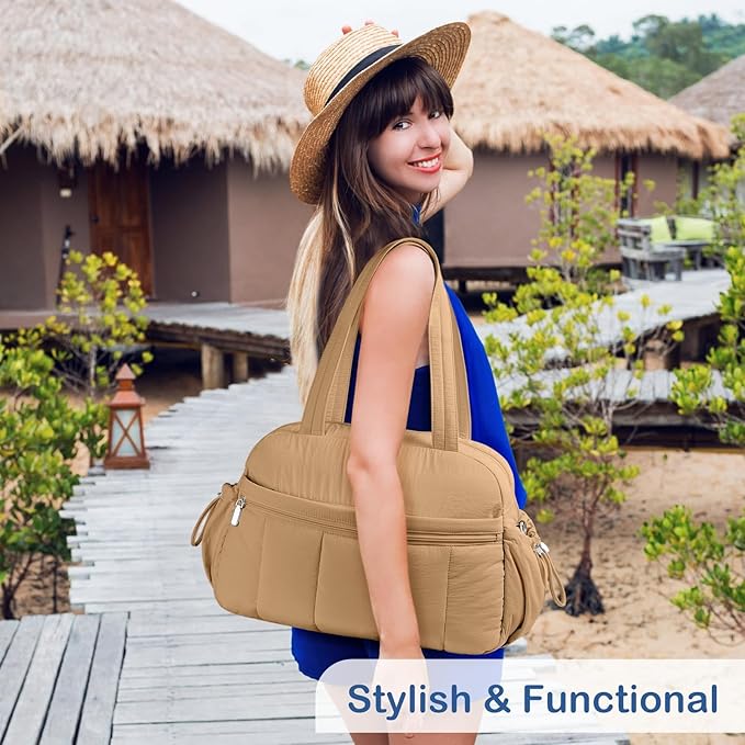 TOPDesign Travel Duffel Bag for Women, Puffer Gym Bag Sports Tote with Wet Pocket, Carry On