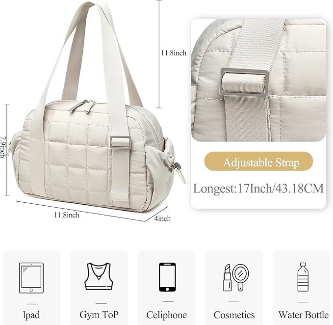 CAMTOP Mini Gym Bag for Women, Small Gym Tote Bag Puffy Quilted Sports Duffel Bag with Wet