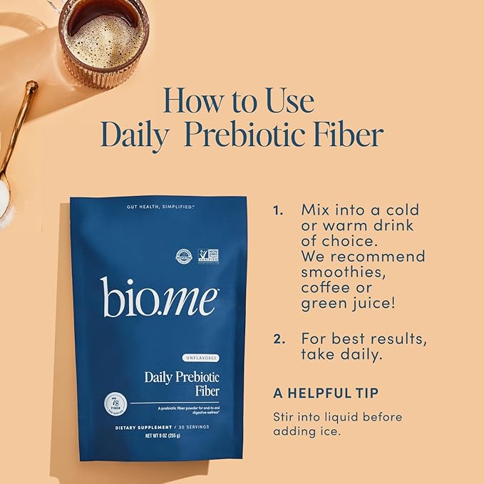 Daily Prebiotic Fiber Powder Unflavored - 7g Per Serving - Soluble & Insoluble Fiber Supplement