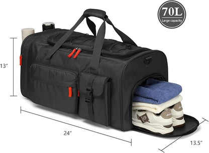 Lyweem Large Duffle Bag Backpack for Travel, 70L Heavy Duty Gym Duffel Bag with Shoes Compartment