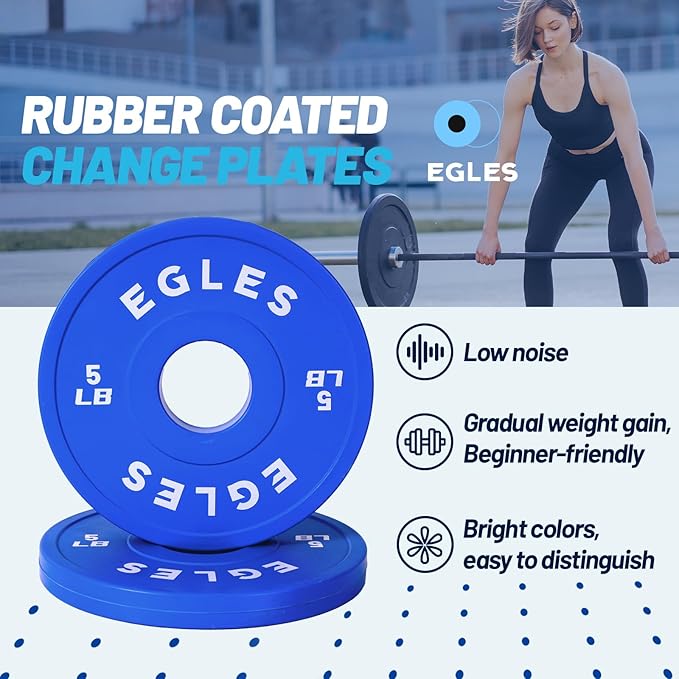 Egles Change Plates Set 1.25LB, 2.5LB, 5LB - Rubber-Coated Weight Plates in Pairs, Olympic Bumper