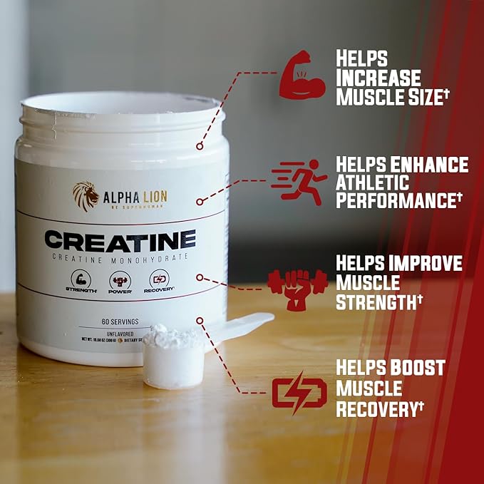 ALPHA LION Creatine Monohydrate Powder, 5000mg Per Serving (5g), Supports Muscle Strength, Power