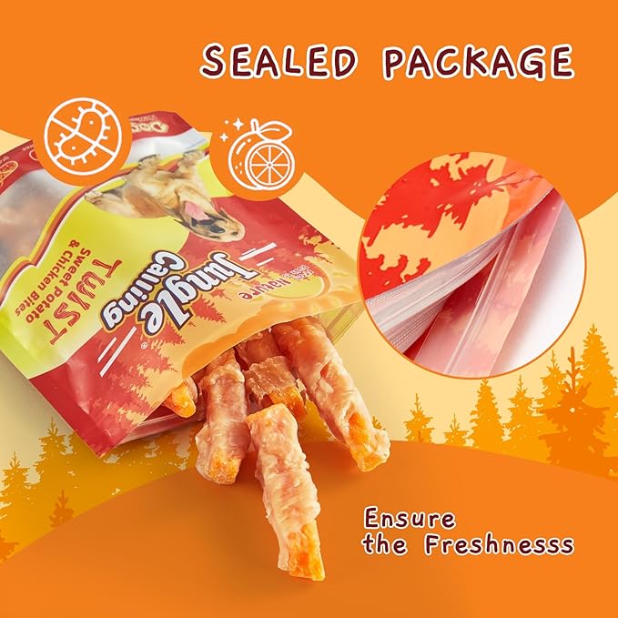 Jungle Calling Dog Treats, Skinless Chicken Wrapped Sweet Potato, Gluten and Grain Free, Chewy Dog