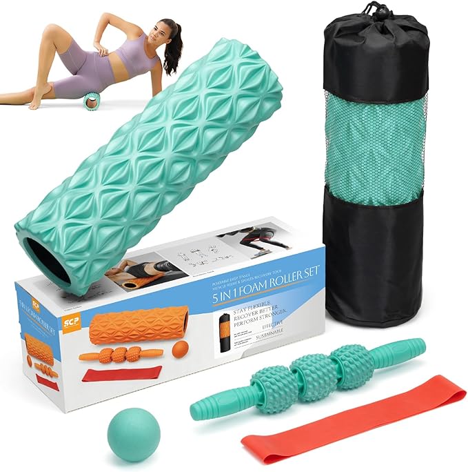 5 in1 Foam Roller Set, Trigger Point Foam Roller, Massage Roller Stick, Massage Ball, Resistance
