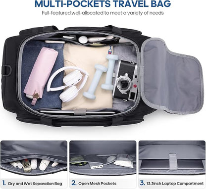 Gym Bag for Men and Women with Shoe & Laptop Compartment, 3-in-1 Sports Travel Duffel Bag