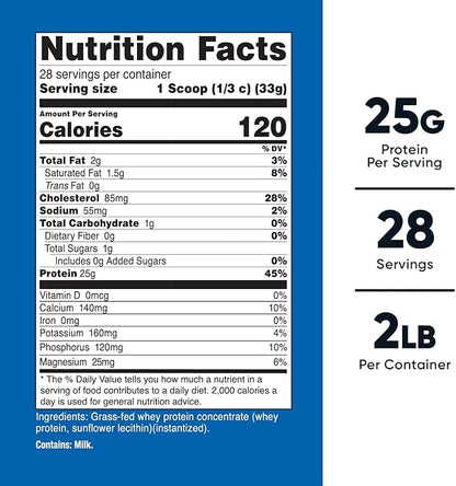 Nutricost Grass-Fed Whey Protein Concentrate (Unflavored) 2LBS - Undenatured, Non-GMO, Gluten Free