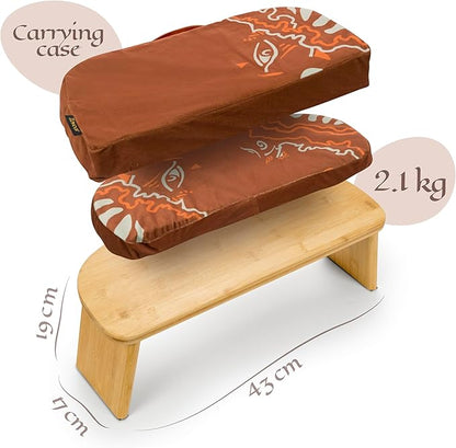Bamboo Meditation Bench with Cushion - Foldable Bench for Multiple Seating Angles - Kneeling Chair