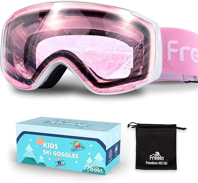 Freela Kids Ski Snowboard Goggles for Toddler(3-14) Youth Anti Fog Anti UV Goggles Girls Boys Snow