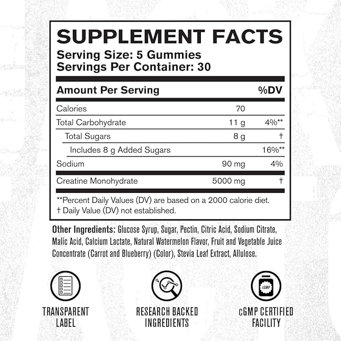Jacked Factory Creatine Monohydrate Gummies 150g - 5g Daily Creatine Supplement for Men and Women