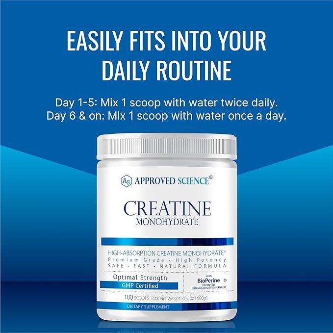 Approved Science Creatine Monohydrate Powder with BioPerine - Supports Lean Muscle Growth and