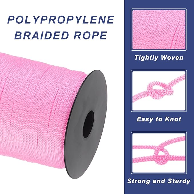 MECCANIXITY 1/8 Inch Polypropylene Rope Braided Ropes, 328ft Nylon Rope Hollow Utility Cord for