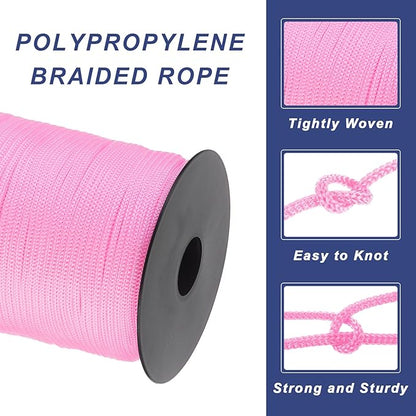 MECCANIXITY 1/8 Inch Polypropylene Rope Braided Ropes, 328ft Nylon Rope Hollow Utility Cord for