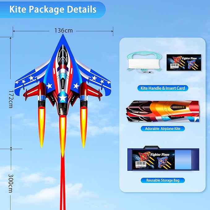 Fighter Jet Kites for Kids & Adults - Durable Airplane Kites for Boys Ages 8-12 & 4-8 with Kite