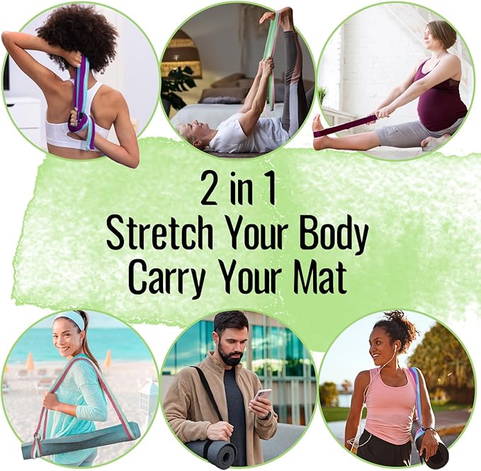 TECEUM Yoga Strap & Mat Strap – 2 IN 1 – Cotton – 6 ft 8 ft 10 ft (30+ colors) – Adjustable
