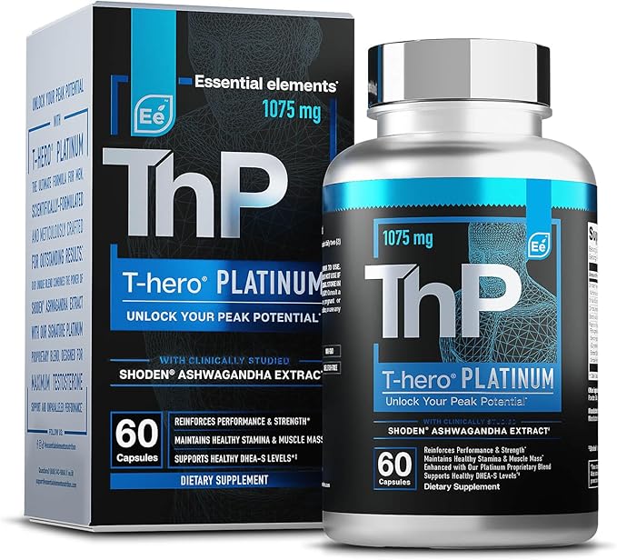 Essential Elements T-Hero Platinum Male Health Supplement for Mens Health - Muscle Growth Support &