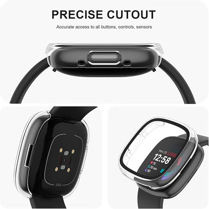 Vancle Case for Fitbit Versa 4 / Fitbit Sense 2, 4-Pack Screen Protector Tempered Glass Full Around