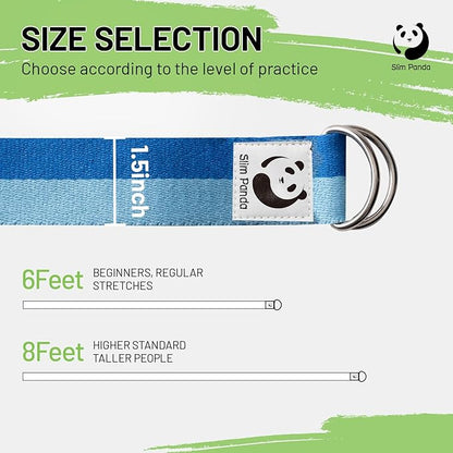 Slim Panda Yoga Strap for Stretching,Cotton Yoga Strap with Adjustable D-Ring Buckle,Non-Elastic