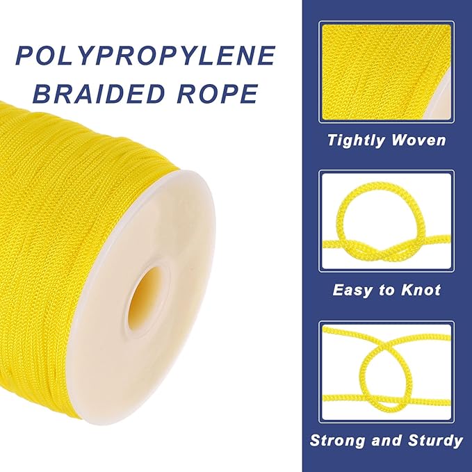MECCANIXITY 1/16 Inch Polypropylene Rope Braided Ropes, 328ft Nylon Rope Hollow Utility Cord for