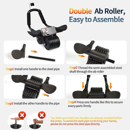 2024 New Ab Roller Wheel with Timer & Knee Mat,Automatic Rebound Abdominal Wheel with Elbow Support