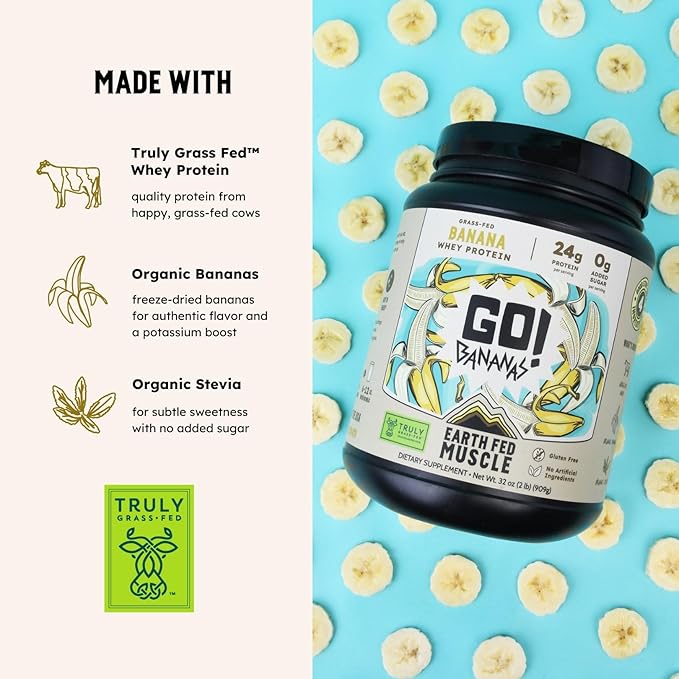 Earth Fed Muscle Go!?¯Bananas Irish Grass?‘Fed Whey Protein Isolate ??All Natural Banana Flavor