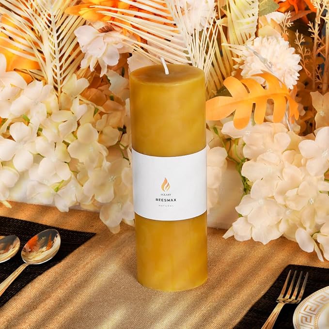 3"x 9" Large Beeswax Pillar Candle, Made of Pure Natural Beeswax, with Ultra Long Burning Time and