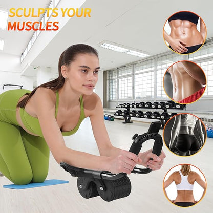 2024 New Ab Roller Wheel with Timer & Knee Mat,Automatic Rebound Abdominal Wheel with Elbow Support