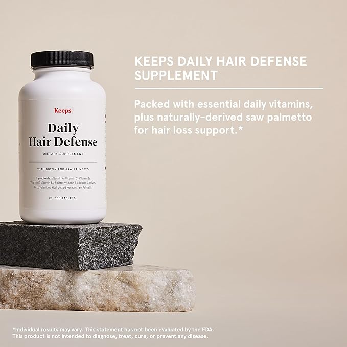 Keeps Daily Hair Supplement, 180 Tablets - Saw Palmetto Promotes Healthy Hair - Biotin, Vitamins A