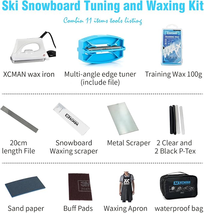XCMAN Complete Ski Snowboard Tuning and Waxing Kit with Waxing Iron,Universal Wax,Edge