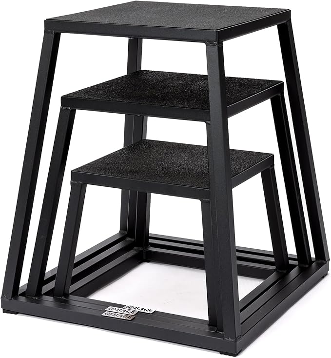 Rage Fitness Steel Plyo Box 12-18-24 Inch High Anti-Slip Pre-Assembled Plyometric Jump Box for Home