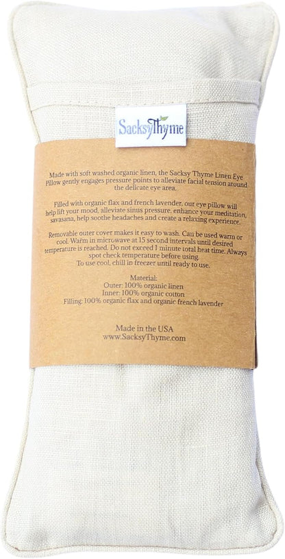 Organic Linen Eye Pillow - Lavender & Flaxseed for Relaxation, Yoga, Stress Relief - Microwavable